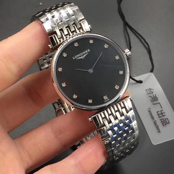 top-tier watch Longines boutique couple watch black dialsteel bracelet ultra-thin Jialan series watch front view