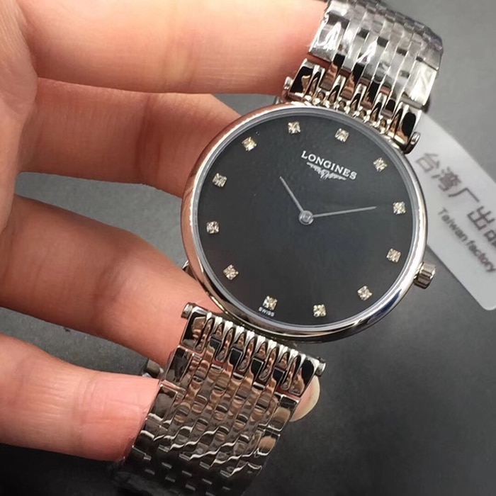top-tier watch Longines boutique couple watch black dialsteel bracelet ultra-thin Jialan series watch front view