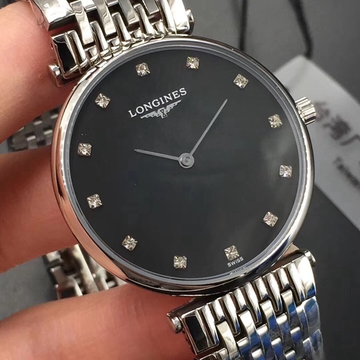 top-tier watch Longines boutique couple watch black dialsteel bracelet ultra-thin Jialan series watch front view