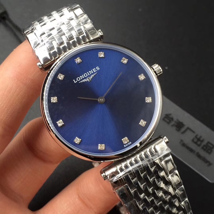 top-tier watch Longines couple watch blue dialsteel bracelet Jialan series watch front view