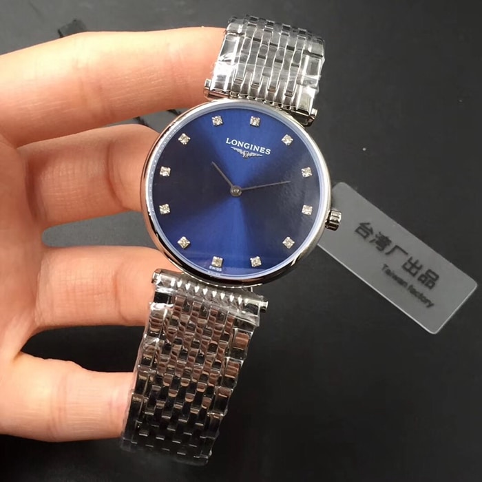 top-tier watch Longines couple watch blue dialsteel bracelet Jialan series watch front view