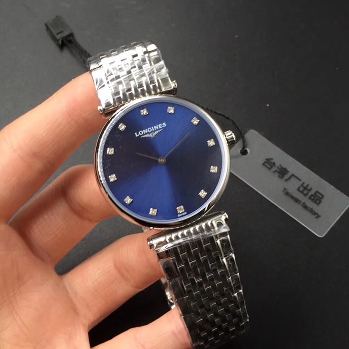 top-tier watch Longines couple watch blue dialsteel bracelet Jialan series watch front view