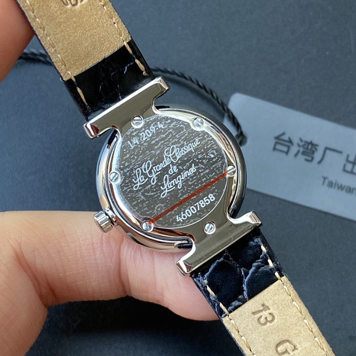 Top-tier watch Longines couple watch blue dial black belt Jialan series leather strapquartz watch back cover picture