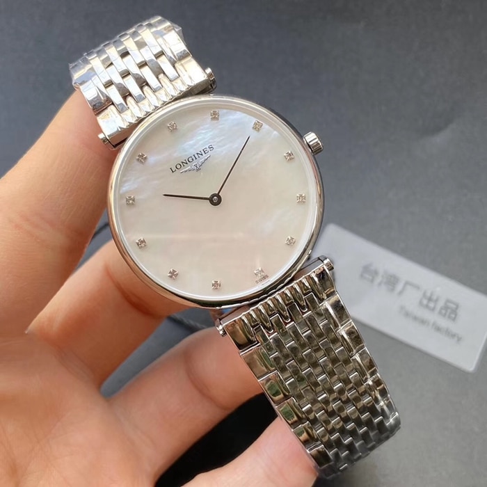 top-tier watch Longines couple watch white dialsteel bracelet Jialan series quartz watch front view