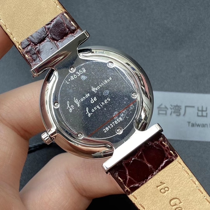 Top-tier watch Longines couple watch white dial brown belt Jialan series leather strap watch back cover picture