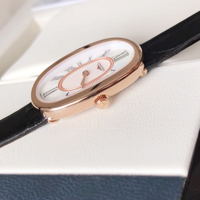 Original top-tier watch Longines women's white dial black belt waltz series casual watch front view
