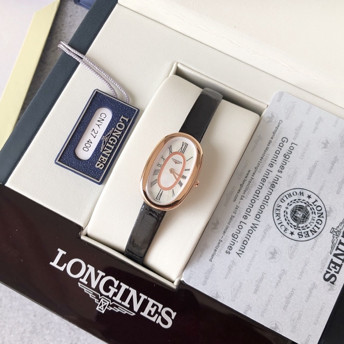 Original top-tier watch Longines women's white dial black belt waltz series casual watch front view