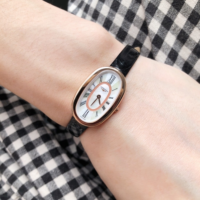 Original top-tier watch Longines women's white dial black belt waltz series casual watch front view