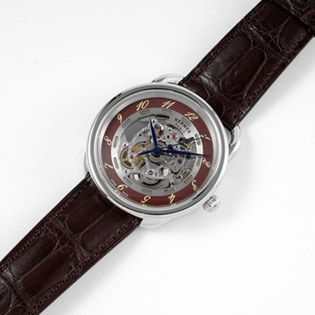 top-tier watch Hermès men's gray plate brown belt automatic movementleather strap watch front view