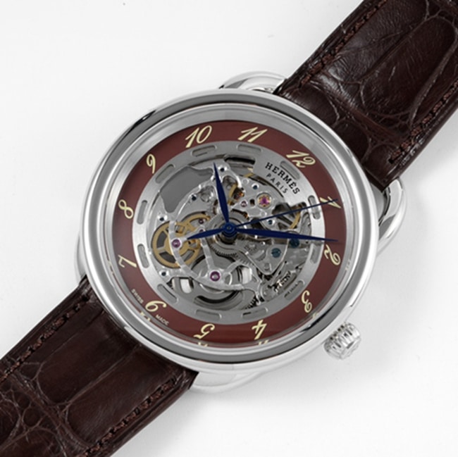 top-tier watch Hermès men's gray plate brown belt automatic movementleather strap watch front view