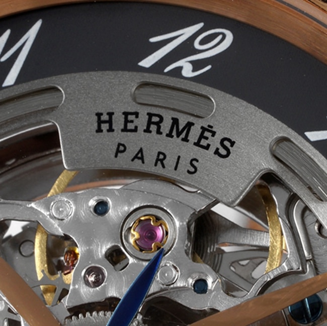 top-tier watch Hermès men's gray plate black belt automatic movementleather strap watch detail shots