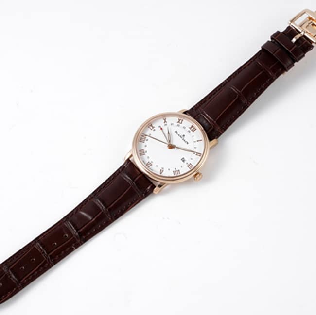 top-tier watch Blancpain men's white dial brown belt classic series leather strap watch front view