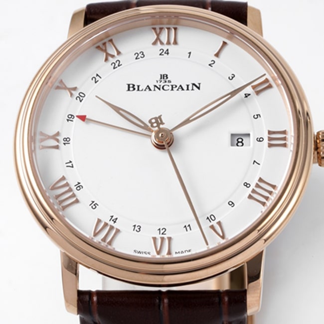 top-tier watch Blancpain men's white dial brown belt classic series leather strap watch front view