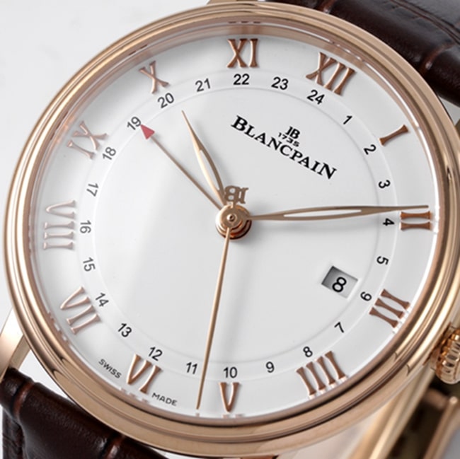 top-tier watch Blancpain men's white dial brown belt classic series leather strap watch front view