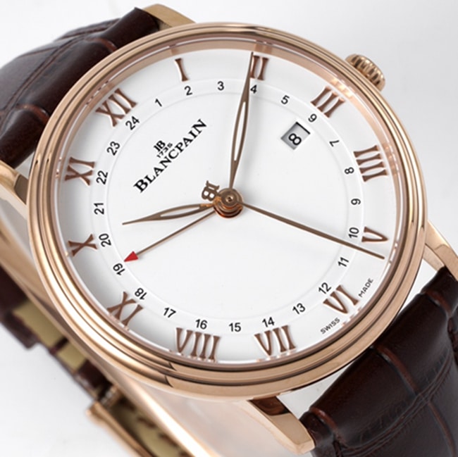 top-tier watch Blancpain men's white dial brown belt classic series leather strap watch front view