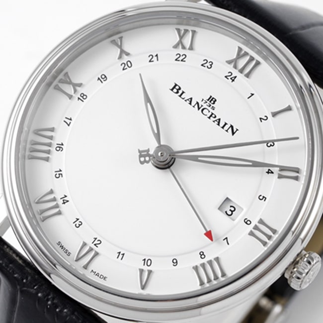 top-tier watch Blancpain men's white dial black belt classic series watch front view