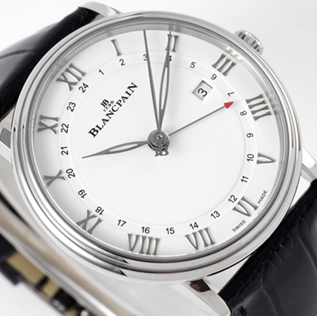 top-tier watch Blancpain men's white dial black belt classic series watch front view