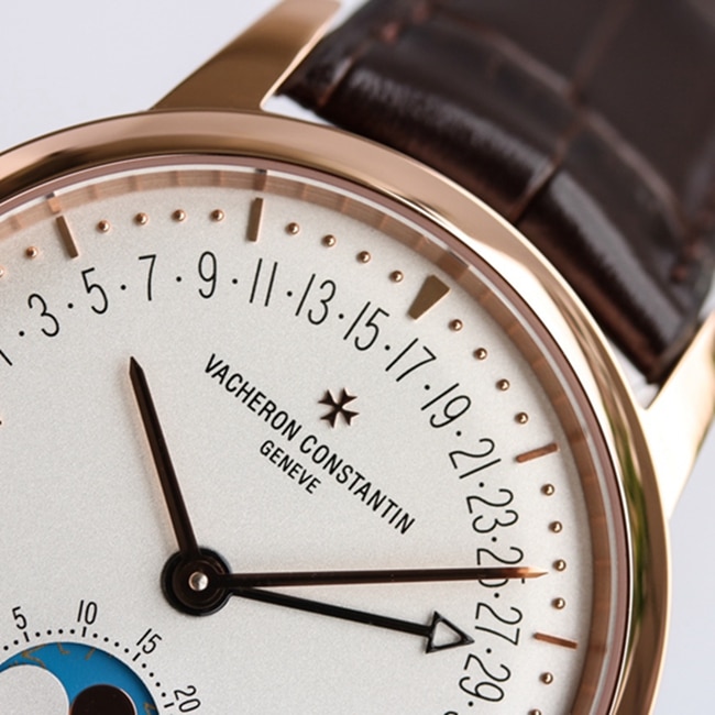top-tier watch Vacheron Constantin men's white dial brown belt heritage series watch detail shots