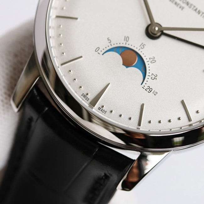 top-tier watch Vacheron Constantin men's white dial black belt heritage series automatic movement watch detail shots