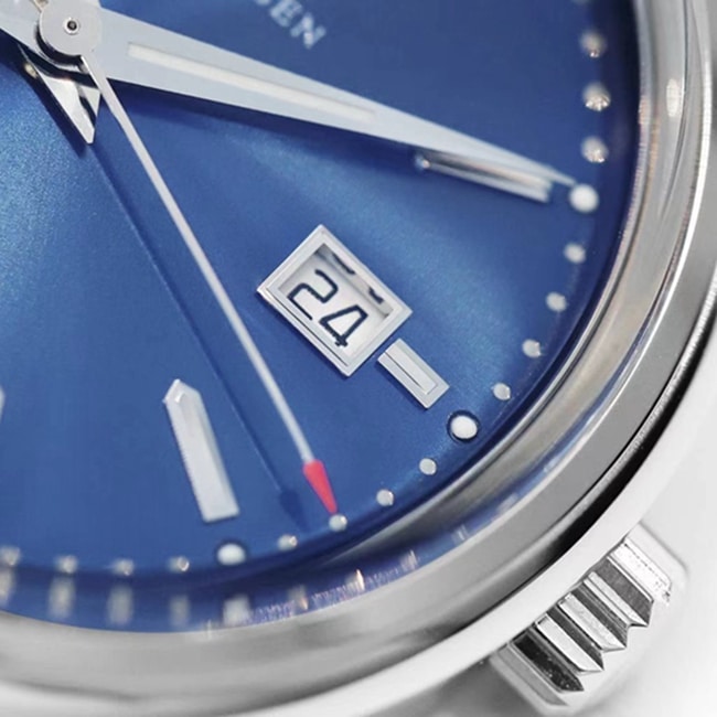 top-tier watch IWC men's blue dial black belt automatic movementleather strap watch detail shots