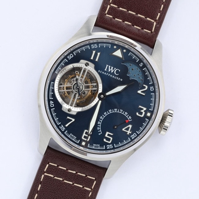 top-tier watch IWC men's blue dial hour room pilot series tourbillon watch bracelet picture front view