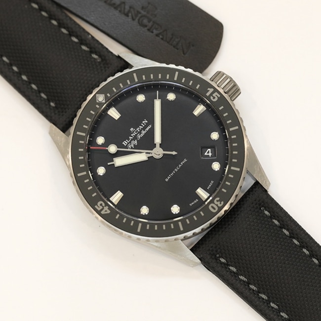 GF Factorytop-tier watch Blancpain Fifty Fathoms series men's black dial black belt automatic movement watch front view