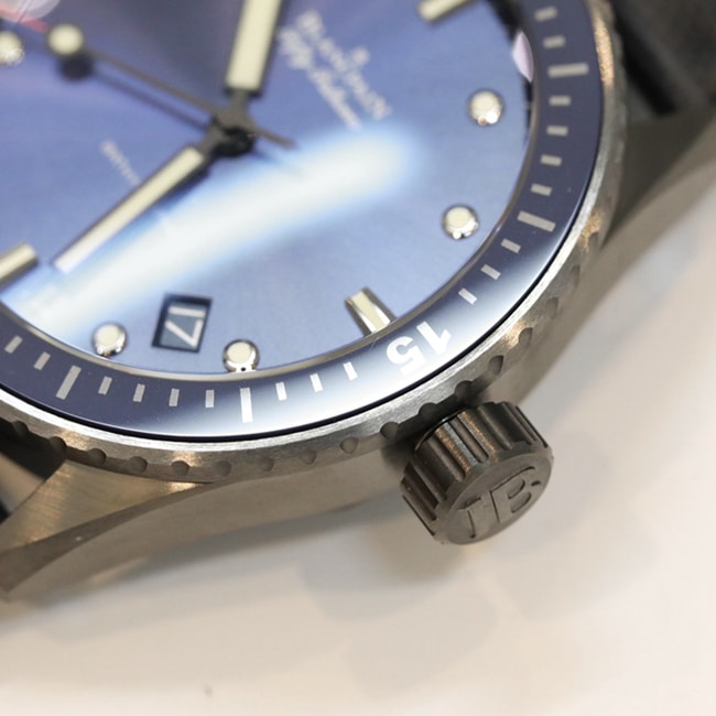 top-tier watch Blancpain men's blue dial nylon strap fifty fathom series watch detail shots
