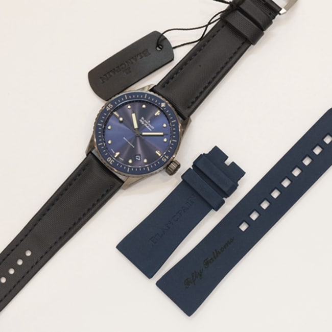 top-tier watch Blancpain men's blue dial nylon strap fifty fathom series watch front view