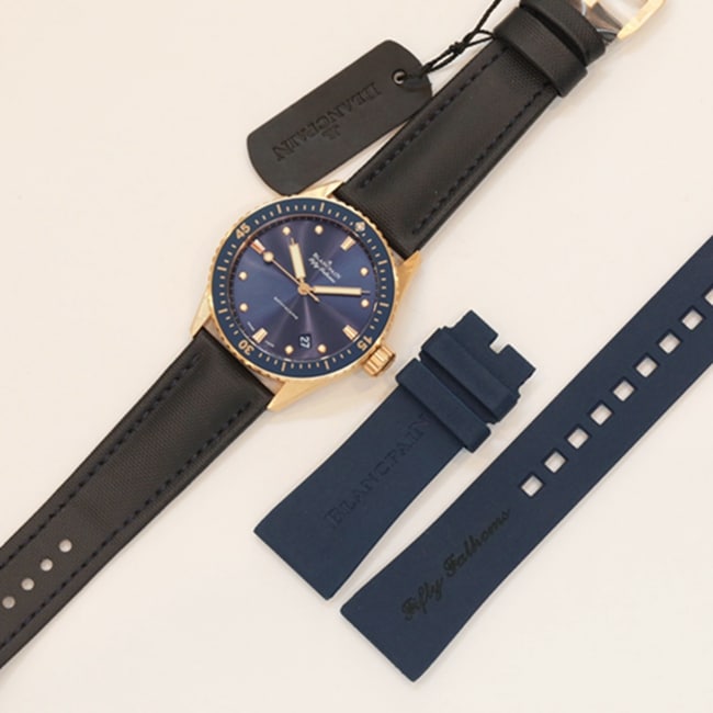 top-tier watch Blancpain men's blue dial nylon strap fifty fathom series front view