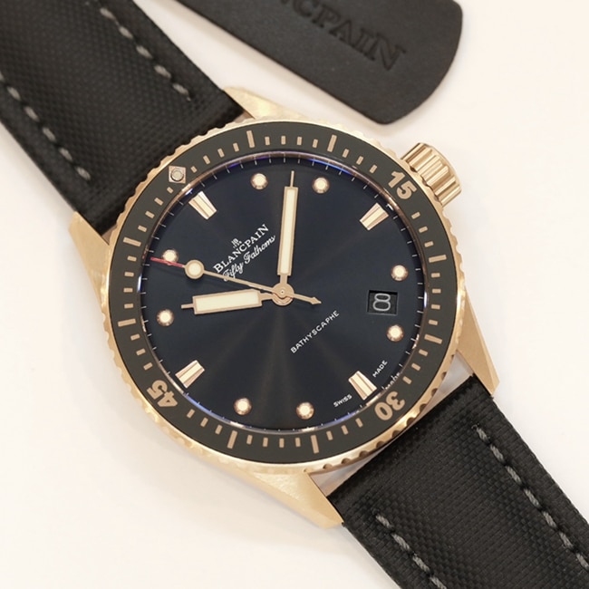 GF Factorytop-tier watch Blancpain men's black dial black belt nylon belt fifty fathom series watch front view