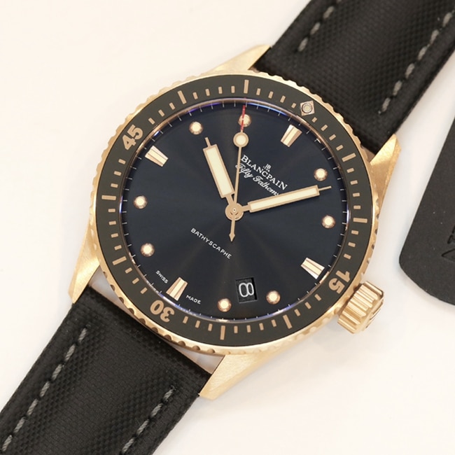GF Factorytop-tier watch Blancpain men's black dial black belt nylon belt fifty fathom series watch front view