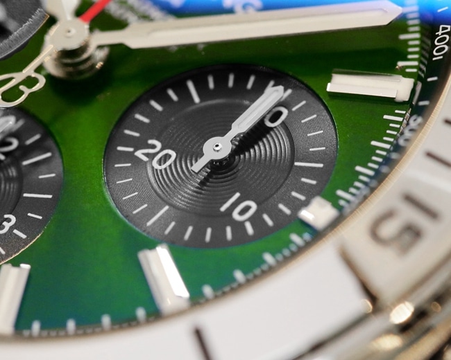 top-tier watch Breitling men's green dial steel automatic movement watch detail shots