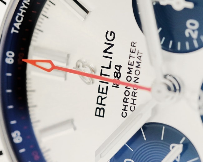 GF Factorytop-tier watch Breitling men's white dialsteel bracelet mechanical watch detail shots
