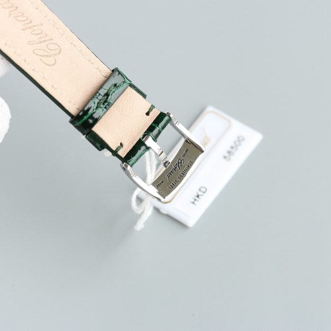 top-tier watch Chopard women's white dial green strap happy diamond HAPPY DIAMONDS series leather strap mechanical watch clasp picture