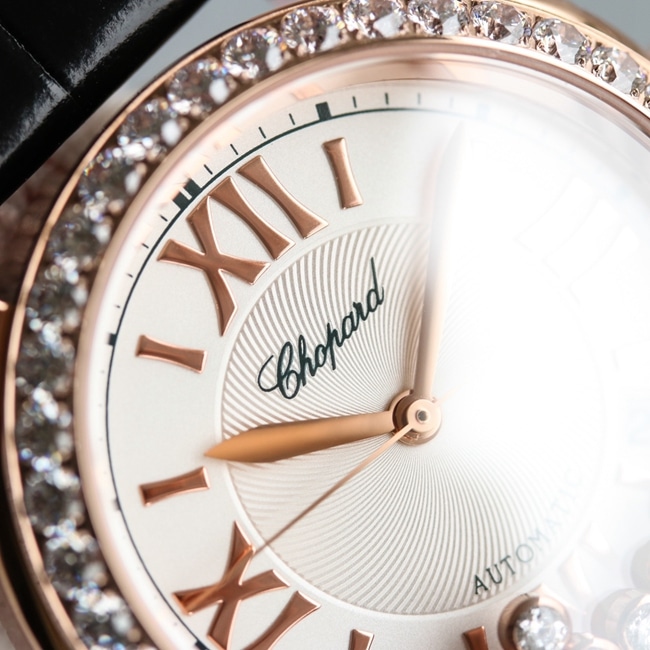 High-quality Chopard women's watch with blue dial, blue strap, Happy Diamonds series mechanical watch, detailed pictures