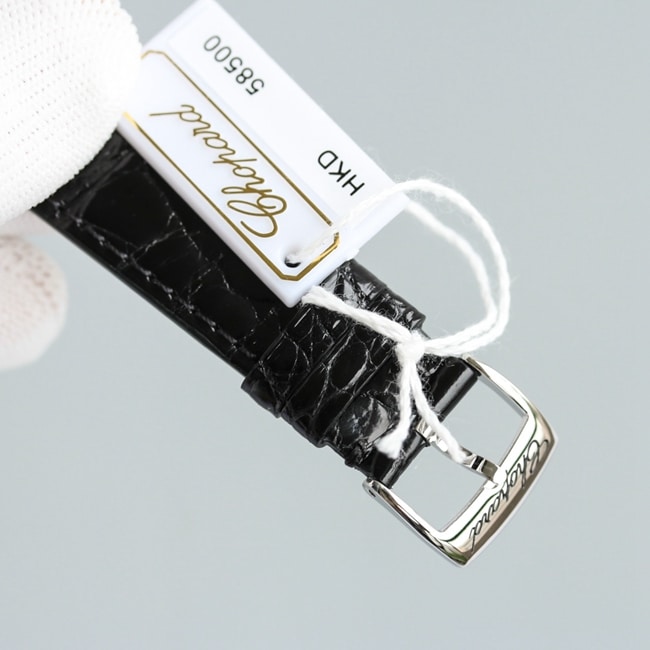 top-tier watch Chopard women's white dial black belt happy diamond HAPPY DIAMONDS series leather strap mechanical watch clasp picture