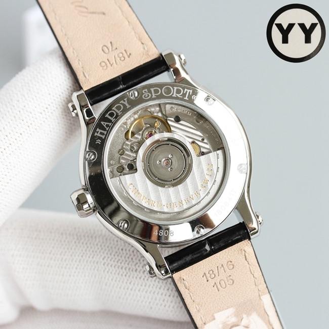 top-tier watch Chopard women's white dial black belt happy diamond HAPPY DIAMONDS series leather strap mechanical watch movement picture