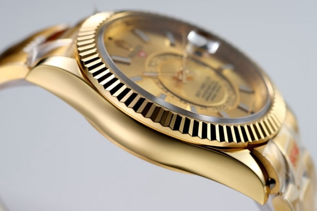 Top-tier watch Rolex men's gold plate gold steel bracelet Navigator series automatic movement watch side view