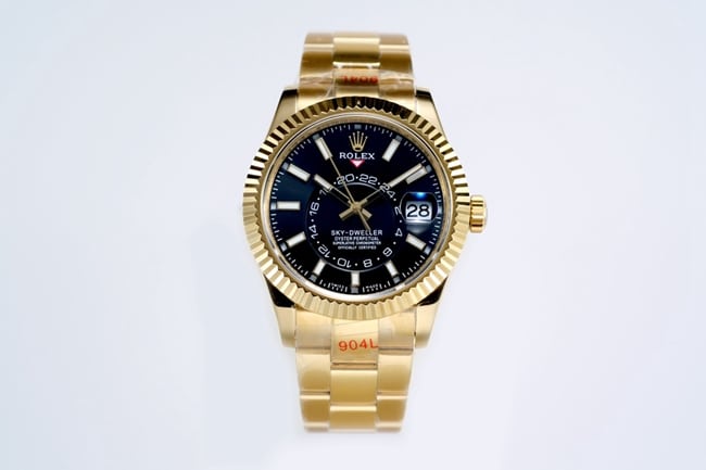 top-tier replicaRolex men's black dial gold steel bracelet Navigator series mechanical watch front view