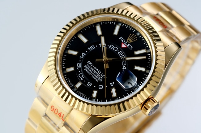 top-tier replicaRolex men's black dial gold steel bracelet Navigator series mechanical watch front view