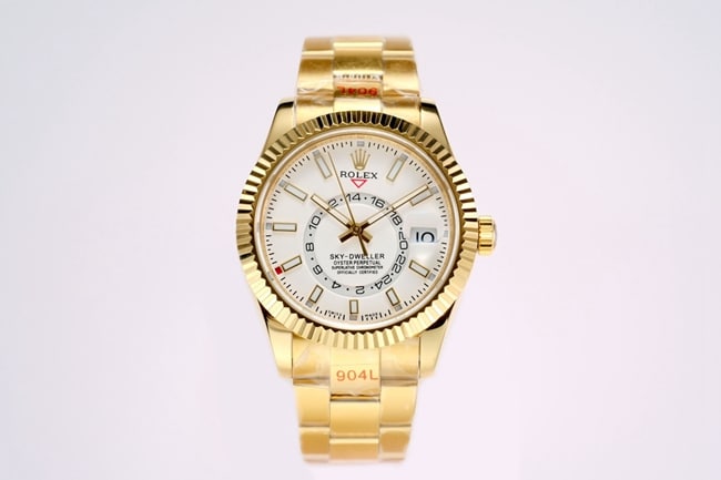 top-tier Rolex men's white dial gold belt Navigator series automatic movement watch front view