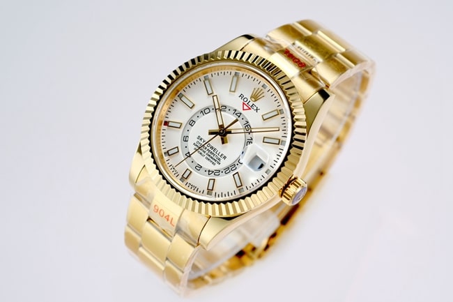 top-tier Rolex men's white dial gold belt Navigator series automatic movement watch front view