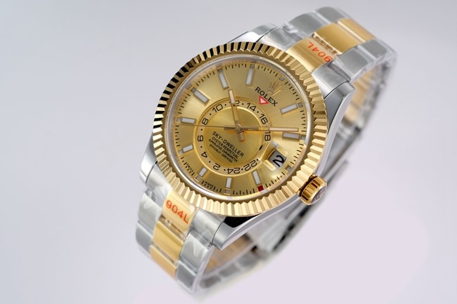 top-tier Rolex men's gold plate gold belt Navigator series full automatic movement watch front view