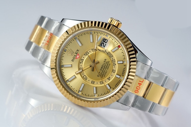 top-tier Rolex men's gold plate gold belt Navigator series full automatic movement watch front view