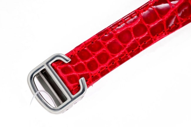 top-tier replicaCartier women's red plate red strap blue balloon series quartzleather strap watch clasp picture