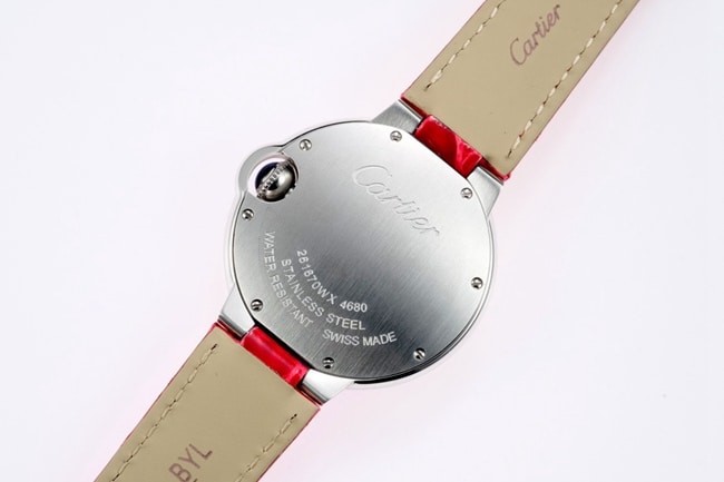 top-tier replicaCartier women's red plate with blue balloon series quartzleather strap watch back cover picture
