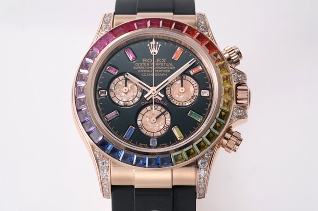 top-tier replicaRolex men's black dialrubber strapDaytona automatic movement watch front view