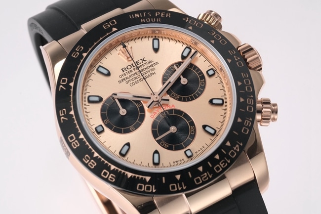 top-tier replicaRolex men's brown plate rubber strap popular model Cosmograph Daytona mechanical watch front view