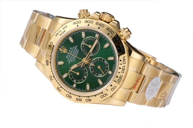 top-tier replicaRolex men's green dial gold band popular model Cosmograph Daytona mechanical watch front view