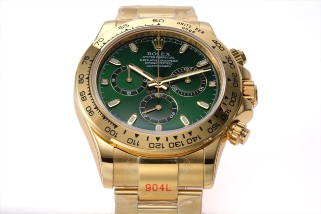top-tier replicaRolex men's green dial gold band popular model Cosmograph Daytona mechanical watch front view